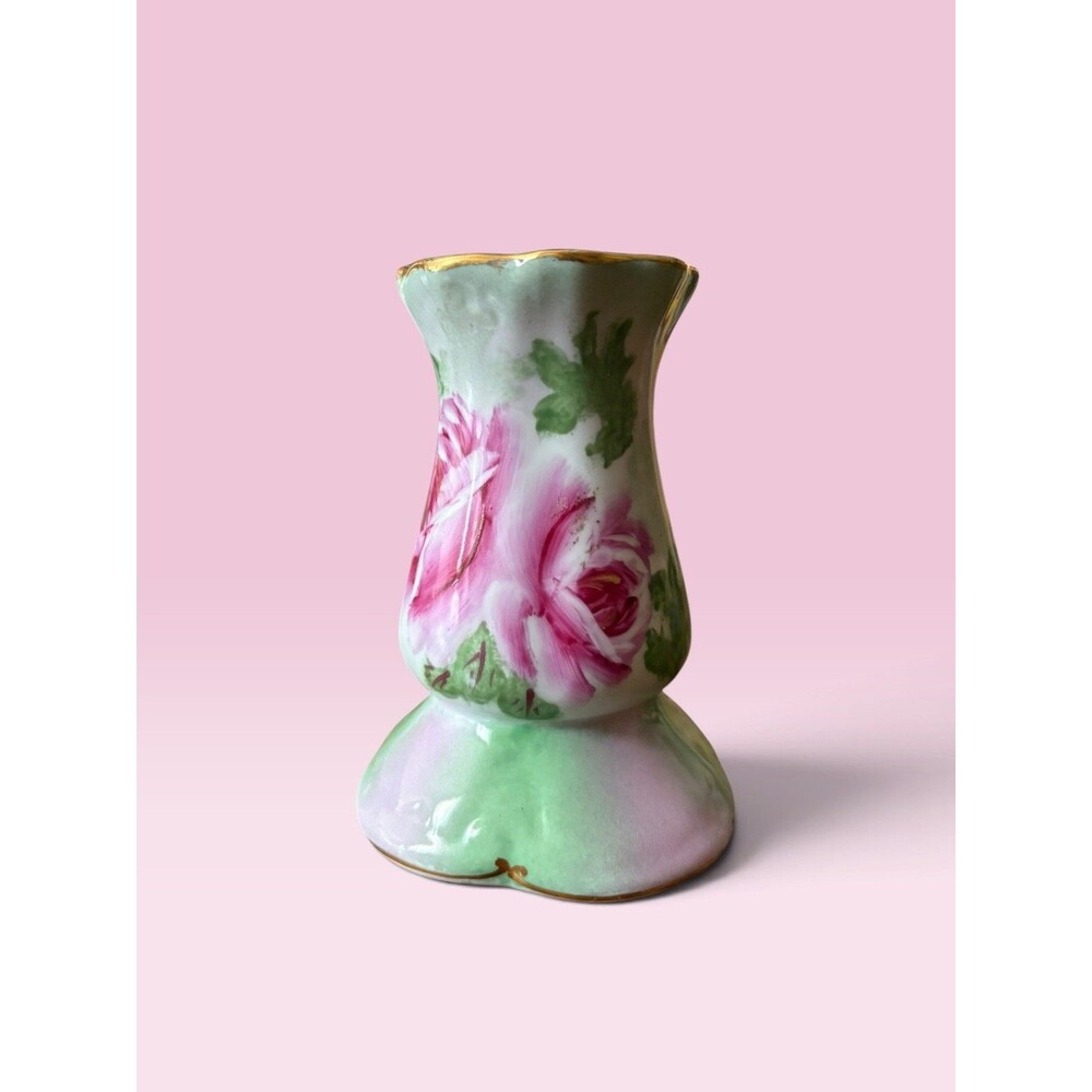 Limoges Hat Pin Holder Handpainted Rose Pattern Antique Victorian 4.75โ Tall